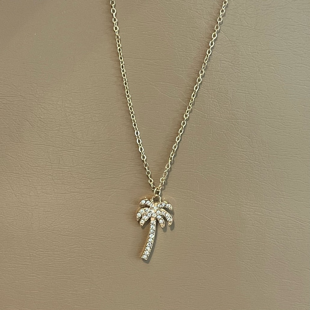 Gold rhinestone palm tree necklace